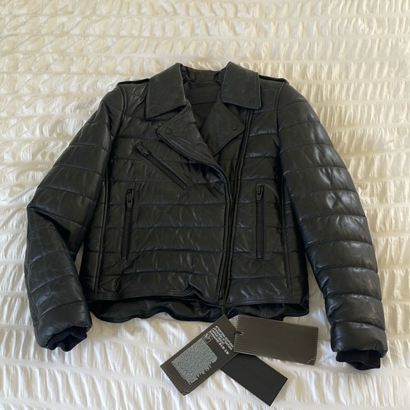Alexander Wang for H&M leather black puffer Moto/ biker jacket size 6 - Picture 1 of 7